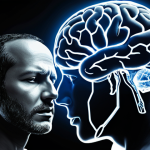An intricate illustration depicting the dual impact of language on mental well-being. On one side, a figure appears weighed down, surrounded by dark, thorny words like "আমি পারব না" (I cannot) and "অসম্ভব" (impossible), symbolizing negative self-talk and its detrimental effect on the mind (perhaps with a stormy, chaotic brain depiction). The other side shows the same figure radiant and serene, enveloped by bright, blossoming words such as "আমি চেষ্টা করব" (I will try) and "সম্ভব" (possible), illustrating the power of positive language to foster growth and peace (with a clear, glowing brain representing positive neural connections). The composition should be dynamic, showing a clear contrast between despair and hope.