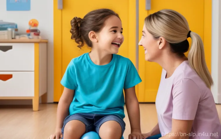 청각 및 언어 치료 - **Prompt: "A heartwarming scene featuring a young child, approximately 5-7 years old, with a visible...