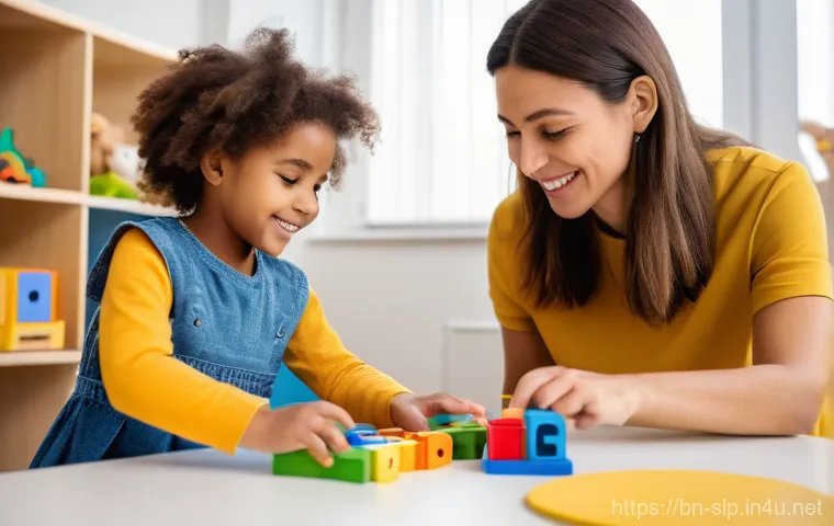 언어 발달 지연 - A heartwarming scene in a brightly lit, cozy living room. A joyful toddler, wearing a clean, comfort...