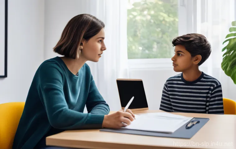 언어 치료 기술의 변화 - **Prompt:** A confident young adult, appearing calm and focused, is standing in a modern, brightly l...