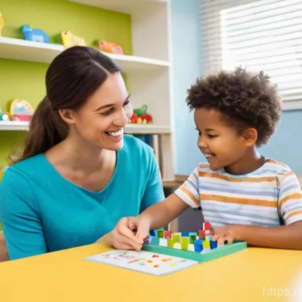 언어병리학 - **Prompt 1: Playful Learning in Speech Therapy**
    A bright and cheerful room, filled with soft, n...