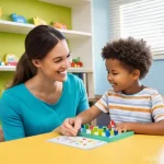 언어병리학 - **Prompt 1: Playful Learning in Speech Therapy**
    A bright and cheerful room, filled with soft, n...