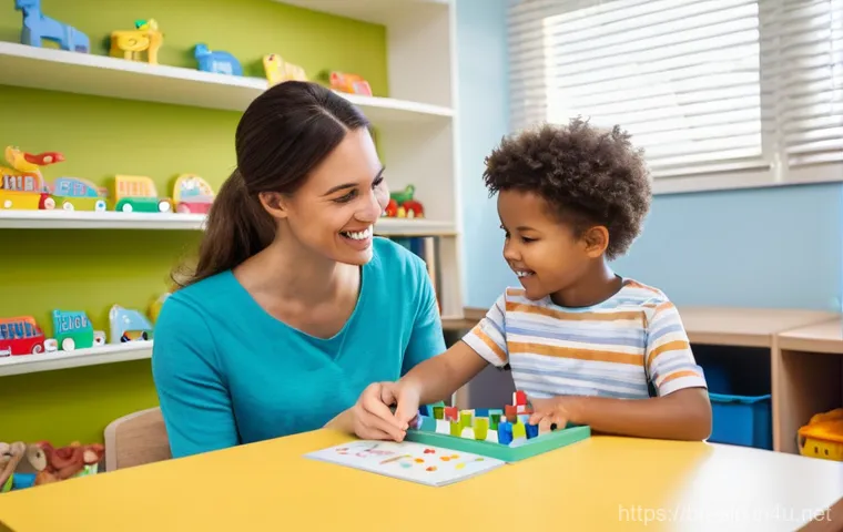 언어병리학 - **Prompt 1: Playful Learning in Speech Therapy**
    A bright and cheerful room, filled with soft, n...