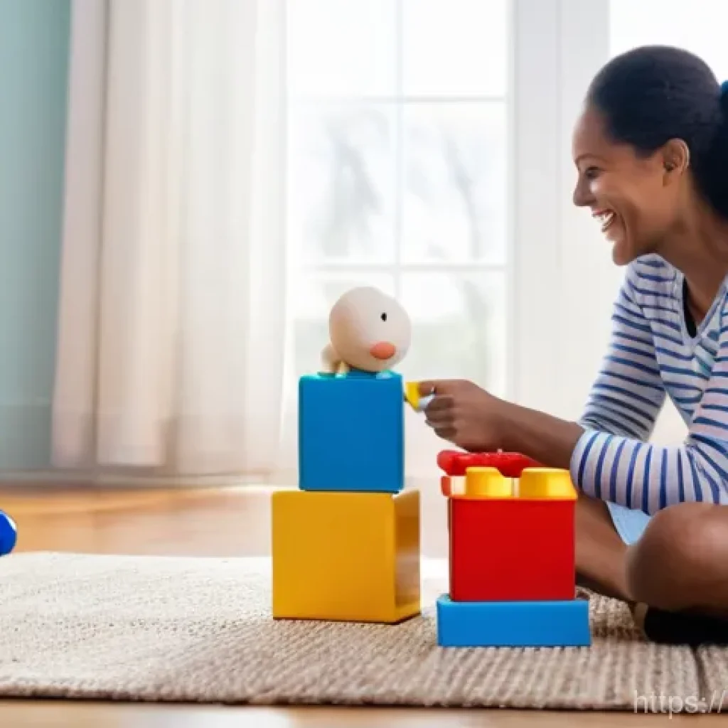 언어 장애를 가진 아동 치료 - **Image Prompt 1: Joyful Learning Through Play**
    A warm, brightly lit living room filled with so...