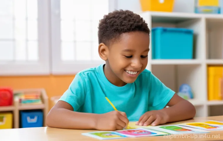 언어 장애를 가진 아동 치료 - **Image Prompt 1: Joyful Learning Through Play**
    A warm, brightly lit living room filled with so...