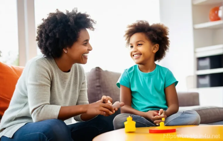 언어 장애를 가진 아동 치료 - **Image Prompt 2: Supportive Speech Therapy Session**
    Inside a clean, inviting child therapy roo...