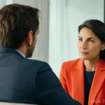 치료사의 언어 분석법 - **A therapist's keen observation of unspoken cues:** A discerning female therapist, in her late 40s,...