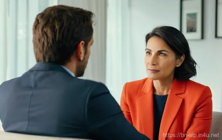 치료사의 언어 분석법 - **A therapist's keen observation of unspoken cues:** A discerning female therapist, in her late 40s,...