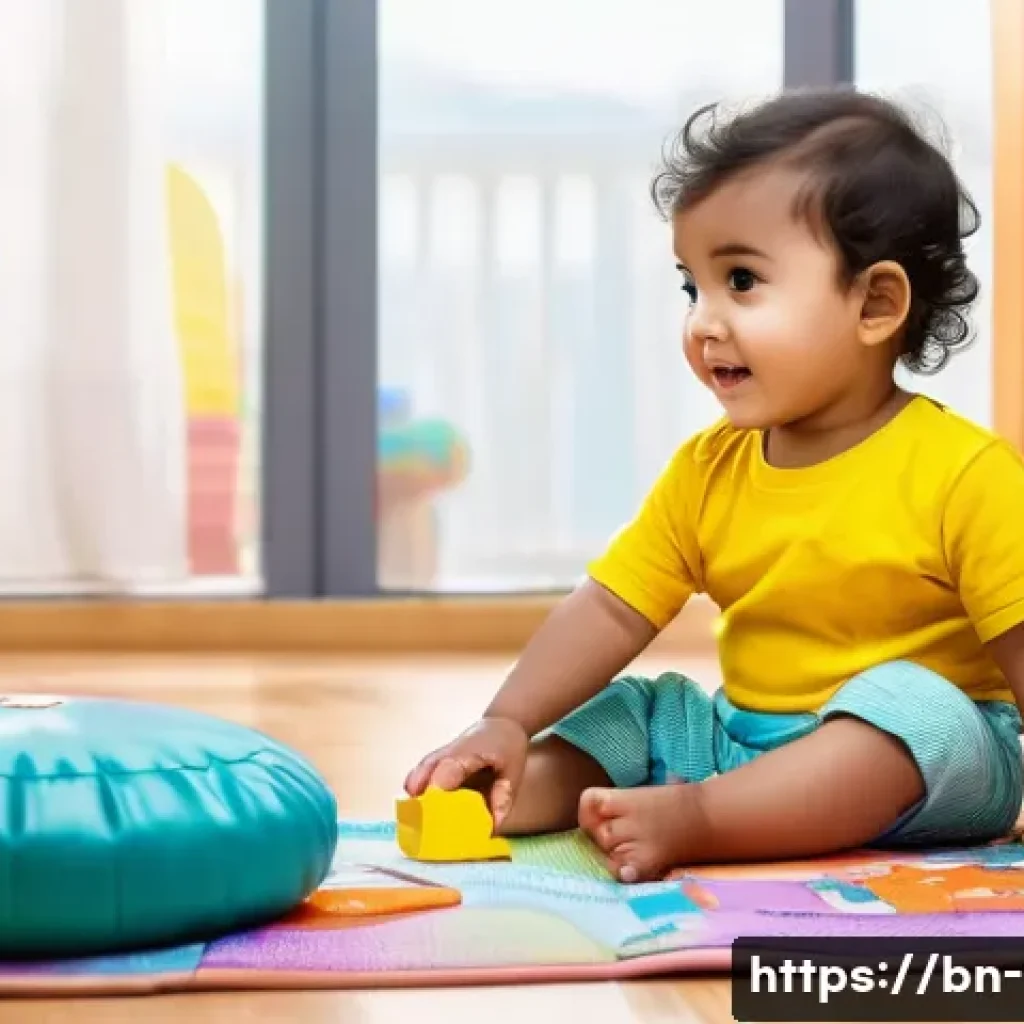 언어치료학 전공과목 - A detailed, heartwarming scene of a toddler aged around 18 months wearing a colorful diaper, sitting...