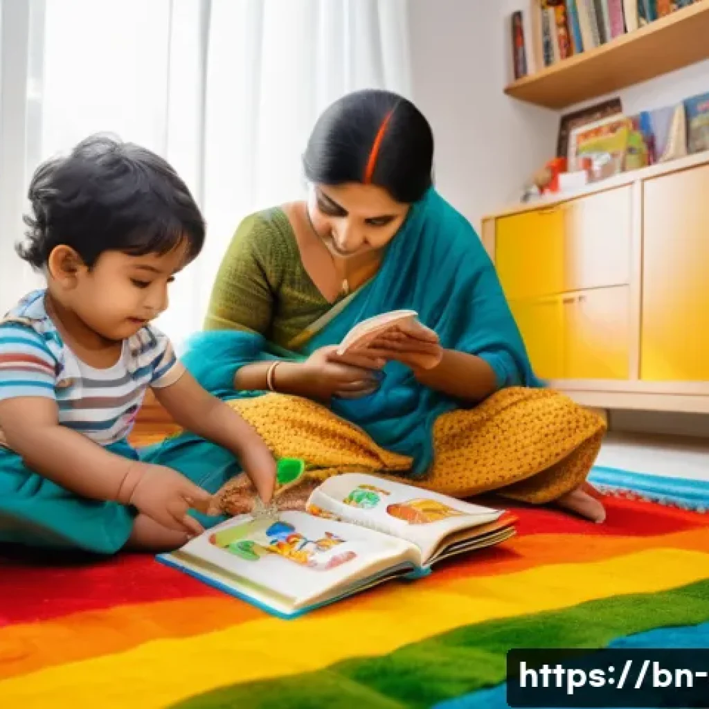 구술 발달과 치료 - A warm, cozy indoor scene showing a Bengali family engaging in language development activities with ...