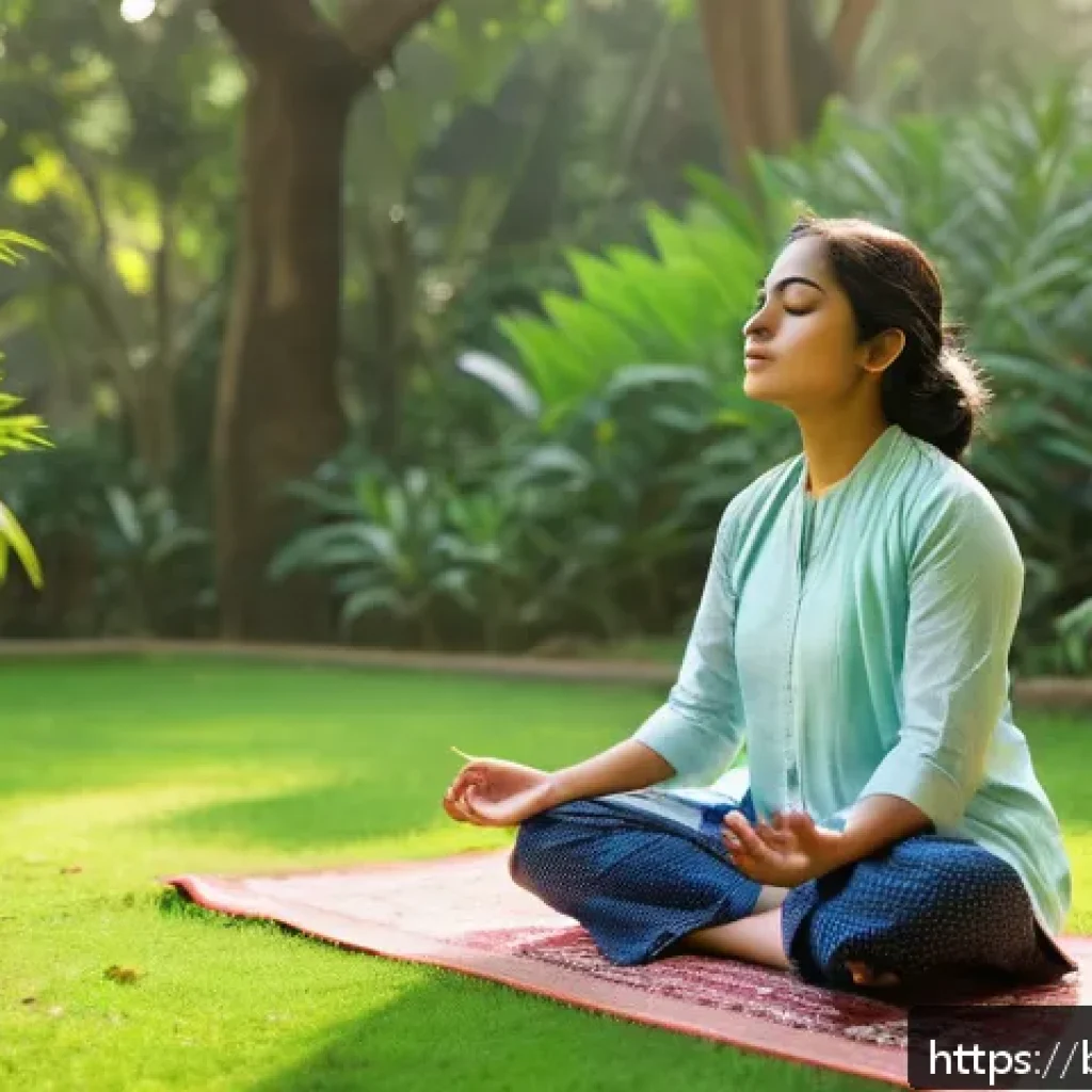 음성 치료의 기본 개념 - A serene morning scene featuring a young Bengali woman practicing deep breathing exercises in a trad...