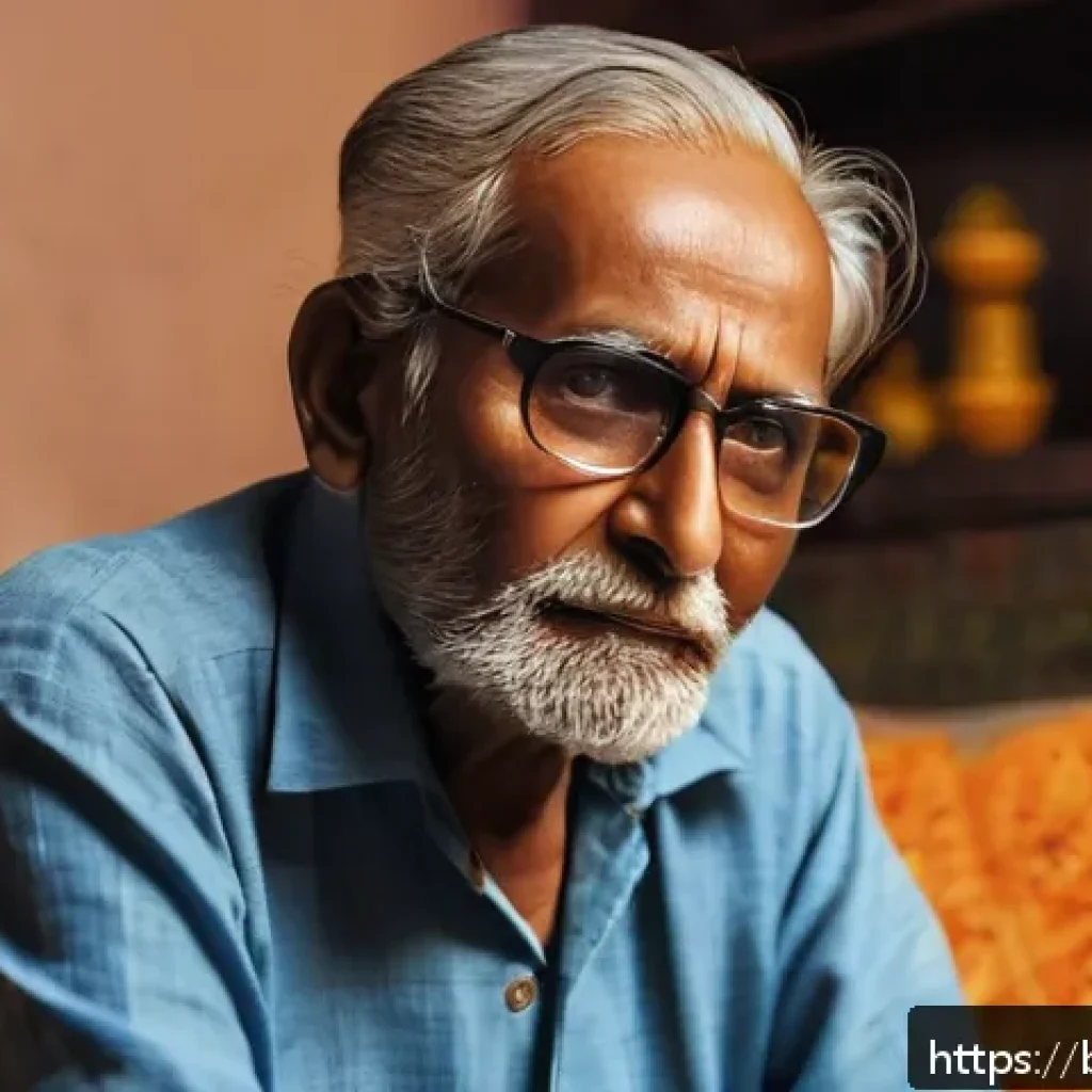 성인 언어장애 - An elderly Bengali man sitting in a cozy living room, struggling to find the right words while speak...